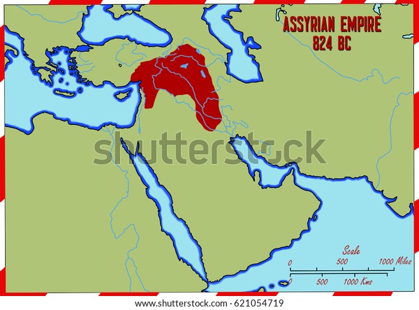 Original Hand Drawn Map Assyrian Empire Stock Illustration 621054719