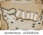 Original hand drawn map. D-Day Invasion of Normandy, France . Allies invaded German occupied Europe. 6th June 1944