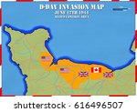 Original hand drawn map. Extent of allied control after one week, on June 12th. D-Day Invasion of Normandy, France. Allies invaded German occupied Europe. 