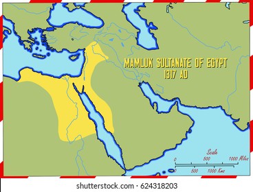 Original Hand Drawn Map. Mamluk Sultanate Of Egypt In 1317 AD