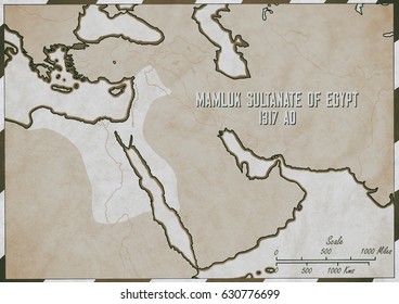 Original Hand Drawn Map. Mamluk Sultanate Of Egypt In 1317 AD