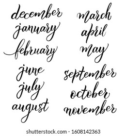 Original hand lettering set of months: December January February March April  May June July August September October November. Words for calendars and organizers. Raster version