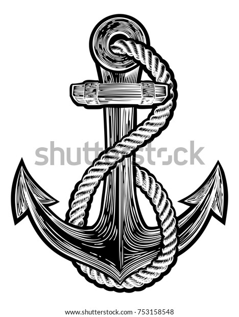 ビンテージ海軍の入れ墨式の船の錨とロープのオリジナルイラスト のイラスト素材