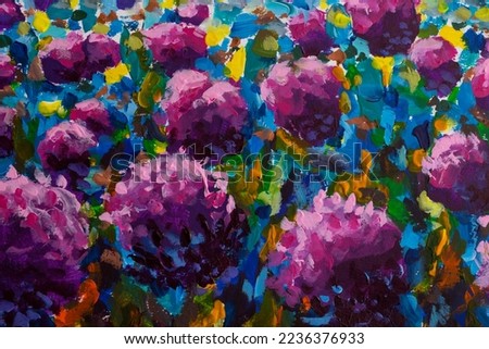 Original Impressionist Art landscape flower meadow artylic Pink purple Flowers wildflower in blue green grass using oil paints