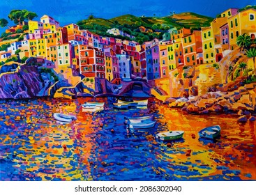 Original oil painting. Amalfi coast. Oil on canvas. Modern art