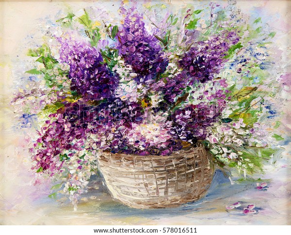 Original Oil Painting Beautiful Vase Bowl Stock Illustration 578016511