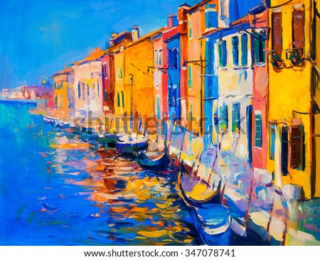 Original oil painting of beautiful Venice, Italy on canvas. Modern Impressionism 