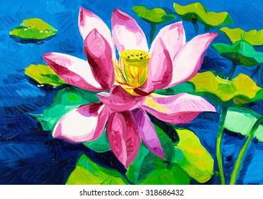 Original Oil Painting Of Beautiful Water Lily(Nymphaeaceae) On Canvas.Modern Impressionism