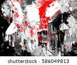 an original oil painting on canvas cubism style, part of cubism landscapes collection, just an ordinary day in the city, urban, city life, sin city inspiration - black and red color