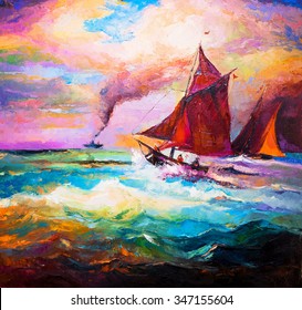 Watercolorsunset Sea Stock Illustration 252854461
