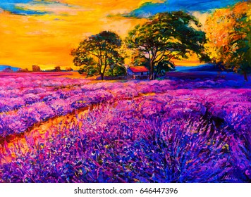 Original Oil Painting On Canvas Lavender Stock Illustration 646447396