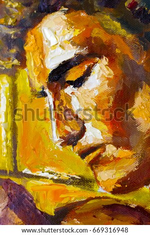Original oil painting on canvas. Beautiful Head portrait artwork. Fassion illustration. Modern impressionism art.