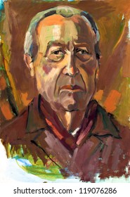 Original Oil Painting On Canvas.Portrait Of A Senior Man.Modern Impressionism