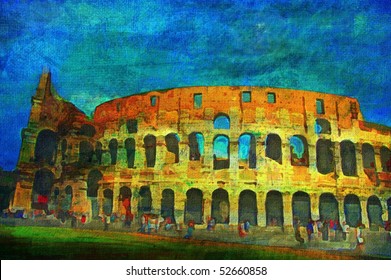 Original Oil Painting Of The Roman Colosseum