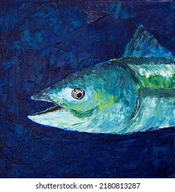 Original Oil Painting Showing Abstract Fish On Canvas. Modern Impressionism, Modernism,marinism
