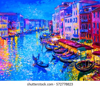 Original Oil Painting-gondola Boat And Venice - Modern Impressionism