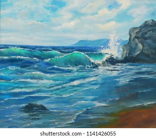 Original Oil Painting Sea Beach On Stock Illustration 1118391866