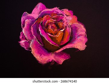 Original Pastel Painting On Cardboard.Modern Painting Pink Rose