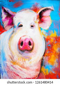 Original Pastel Painting. Pastel Portrait Of A Pig.modern Art