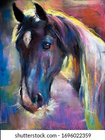 Original Pastel Painting.Horse Portrait.  Modern Art.