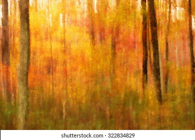 An Original Photograph Of The Autumn Woods In The Poconos Transformed Into An Abstract Pointillism Painting