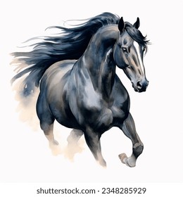 Original watercolor painting of a black running horse isolated on white background. - Powered by Shutterstock