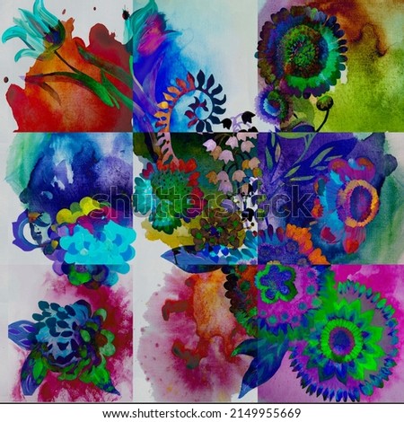 original work with multicolored flowers Imagine de stoc © 