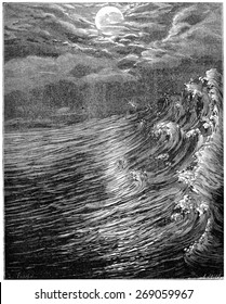 Originally. Moon Is Closest To The Earth Still Fluid Produced Great Tides, Vintage Engraved Illustration. Earth Before Man  1886.