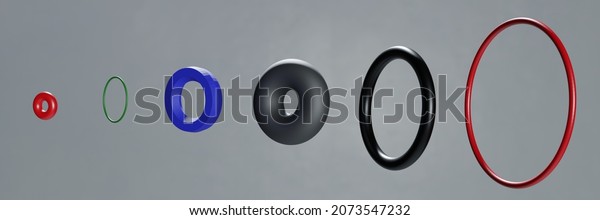 O-ring Silicone, Rubber, NBR, Viton, Heat\
resistant, temperature between -115°c to 230°c.Illustration,3d\
rendering, top view, engineering. part of machine. Illustration for\
Advertisements on\
Website.