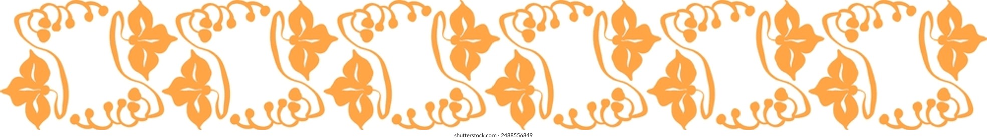 Ornament (border) of botanical flat elements in Art Nouveau style on a white background. Digital illustration of vintage style stylization for invitations, branding, congratulations.