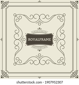 Ornament Design Invitation Template. Flourishes Calligraphic Vintage Frame. Good For Luxury, Boutique Brand, Wedding Shop, Hotel Sign