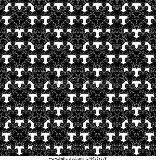 A ornament in east style. Design for\
the text, invitation cards, various printing editions. Seamless\
pattern with black elements on a white\
background.