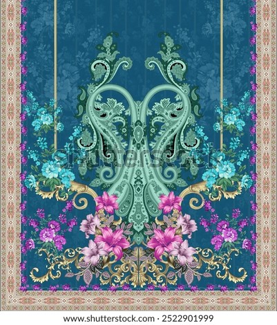 Ornamental Base Background Repeat All over Floral Texture Multi Colored Creative Ethnic Textile Design Pattern