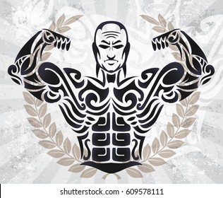 ornamental bodybuilder with laurel wreath background