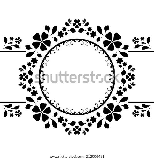 Ornamental label, round frame, abstract floral\
raster decoration on white\
background