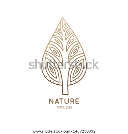 Ornamental logo abstract tree. Pattern minimal icon template. Herbal plant. Linear emblem for design of natural products, organic shop, cosmetics and ecology concepts, health, spa and yoga, health.