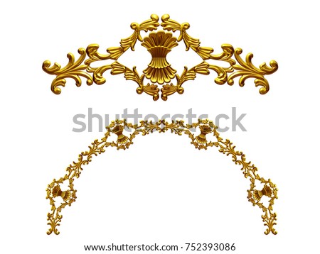 ornamental segment, "bunch", round version for fourty five degree angle corners or frames. 3D illustration, separated on white