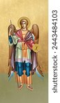 Orthodox icon of archangel Gabriel. Christian antique illustration on golden background in Byzantine style