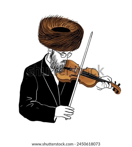 Image, Stock Photo Musician playing violin. Ink black and white drawing
