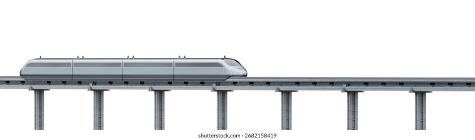 Orthogonal view of maglev express train, isolated on a white background. 3D illustration.