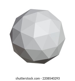 Orthographic Icosphere, Geodesic Sphere, Geodesic Polyhedron Made From Triangles, Flat Grey, Neutral Grayscale, Black And White, White Background, Cutout