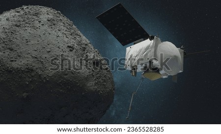 OSIRIS-REx Spacecraft collected samples from asteroid Bennu 101955, and returned to Earth. 3d rendering science illustration. Elements of this image furnished by NASA.