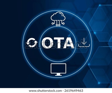 ota update tech concept.A software update delivered over the air without physical connection.