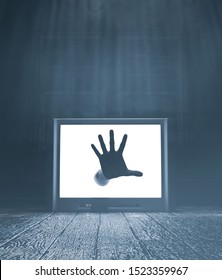 The Other Dimension,Ghost Hand Coming Out From Tv Screen,3d Illustration