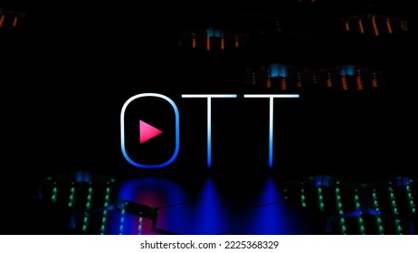 OTT. Over The Top - The Concept Of Providing Video Services Over Internet. Digital Banner Concept. 3D Render.