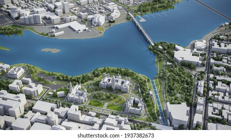 Ottawa 3D City Model Aerial Rendering