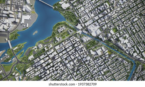 Ottawa 3D City Model Aerial Rendering