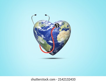 Our planet, our health. World Health day 2022 concept 3d background. World health day concept text design with doctor stethoscope.
