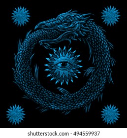Ouroboros. Ancient mystical sign of the serpent biting its tail. Snake Dragon