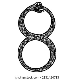 Ouroboros. Infinity Sign, Dangerous Snake. Line Art Sketch Picture.